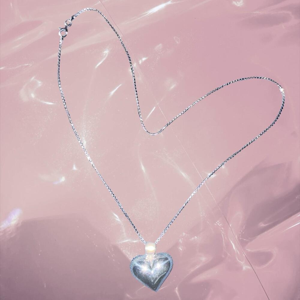 Y2K Romantic 925 Sterling Silver heart pendant necklace with box chain 18 inches